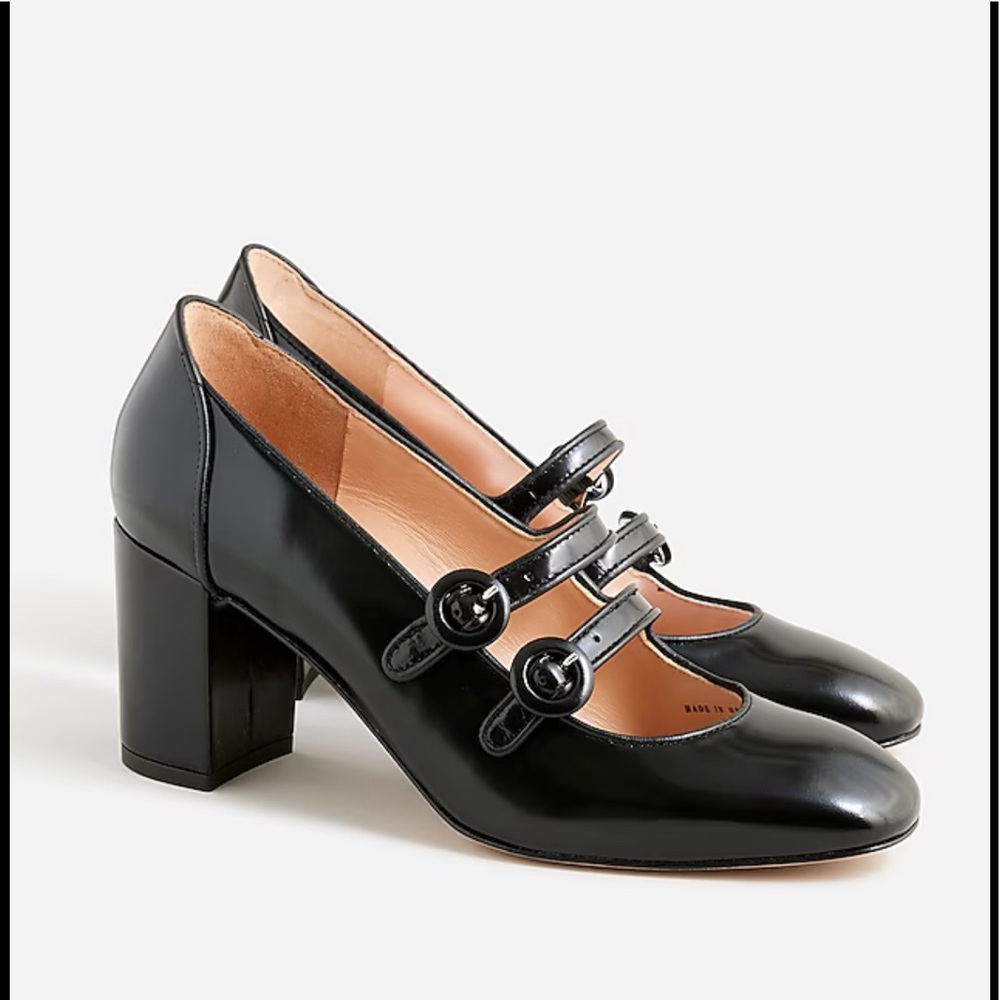 NIB J.Crew Black Maisie Double-Strap Heels in Italian Spazzolato Leather
